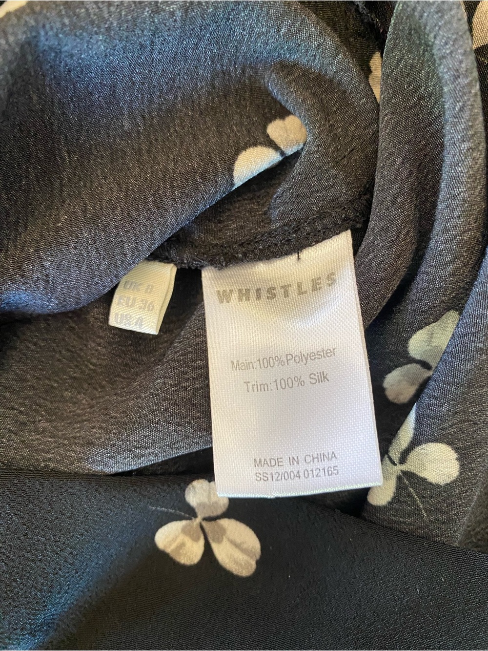 Whistles Women’s Silk Trim Black Romper w/Whimsical Cream Floral Design size 4 - Picture 8 of 8